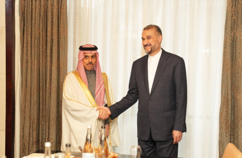  Iranian Foreign Minister Hossein Amir-Abdollahian meets with Saudi Arabia's Foreign Minister Prince Faisal bin Farhan Al Saud in Cape Town, South Africa, June 2, 2023.  (credit: IRAN'S FOREIGN MINISTRY/WANA (WEST ASIA NEWS AGENCY)/HANDOUT VIA REUTERS)
