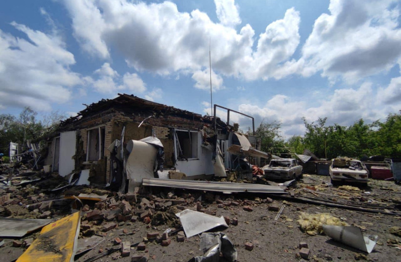 A view shows a building of a petrol station heavily damaged by an aerial bomb during a Russian air strike, amid Russia's attack on Ukraine, in the town of Toretsk, Donetsk region, Ukraine May 29, 2023.