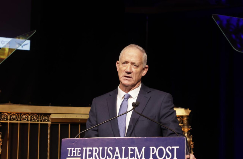 National Unity Party head and former defense minister Benny Gantz at the Jerusalem Post Annual Conference 2023 in New York, June 5, 2023. (credit: MARC ISRAEL SELLEM/THE JERUSALEM POST)