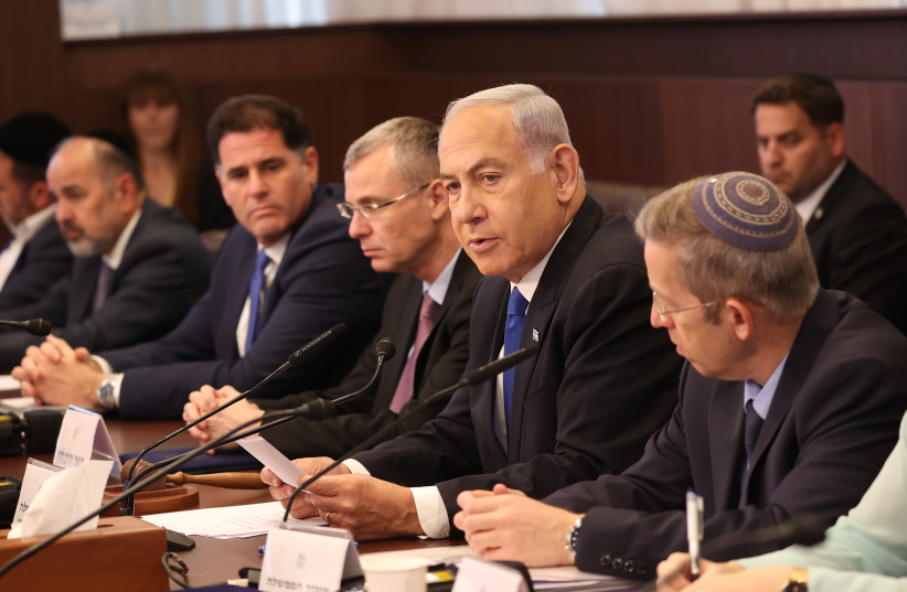 Israeli Prime Minister Benjamin Netanyahu leads a cabinet meeting at the Prime Minister's Office in Jerusalem on June 4, 2023. (credit: AMIT SHABI/POOL)