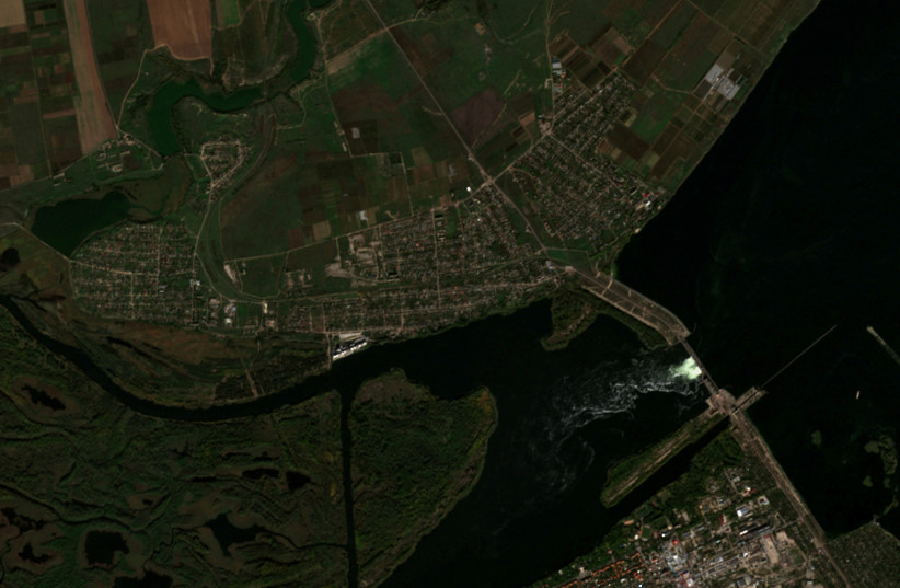  A satellite image shows a view of the location of the Kakhovka dam and the surrounding region in Kherson Oblast, Ukraine, October 18, 2022. (credit: European Union/ Copernicus Sentinel-2 L2A/Handout via REUTERS)