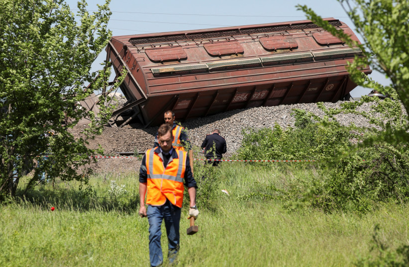  A view shows a derailed wagon following an accident involving a freight train carrying grain in the Simferopol District, Crimea, May 18, 2023. (credit: REUTERS)