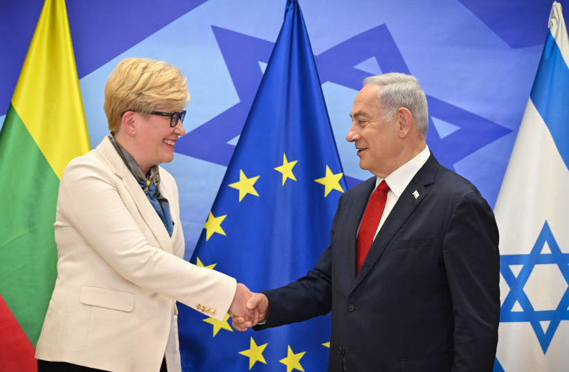 Prime Minister Benjamin Netanyahu meets with Lithunianian counterpart Ingrida Šimonytė on June 12, 2023 (credit: KOBI GIDEON/GPO)