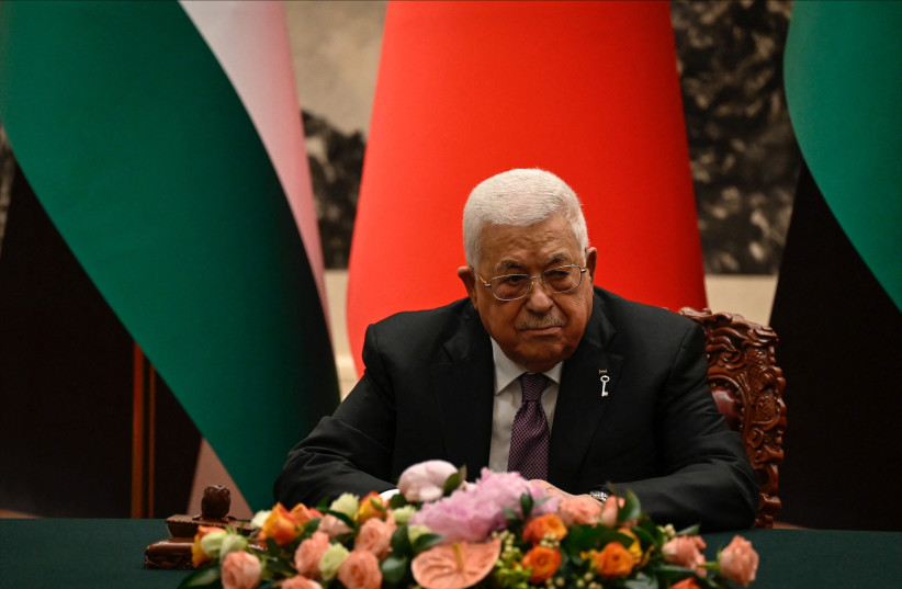 Palestinian President Mahmud Abbas attends a signing ceremony with China's President Xi Jinping (not pictured) at the Great Hall of the People in Beijing, China June 14, 2023.  (credit: JADE GAO/Pool via REUTERS)