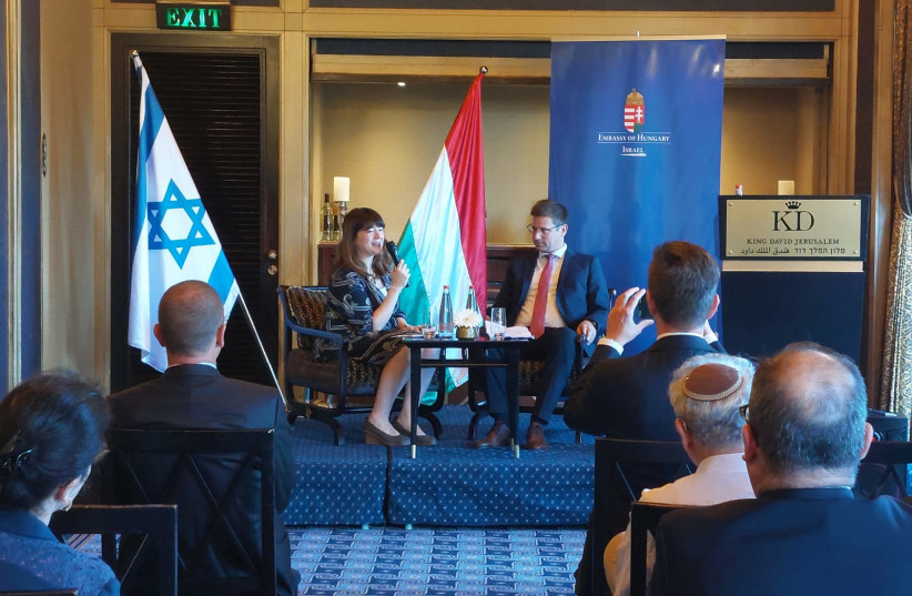  Hungarian Minister Gerley Gulyás defended his country’s oft-criticized judicial system during a public interview at Jerusalem’s King David Hotel, as activists rallied against him outside on June 14, 2023. (credit: MARC ISRAEL SELLEM)