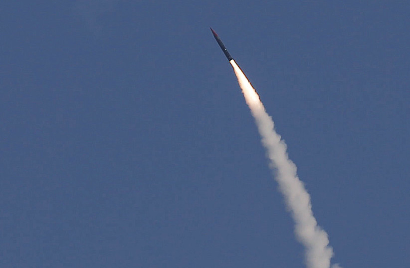  AN ARROW 3 ballistic missile interceptor is seen during its test launch near Ashdod in 2015.  (credit: AMIR COHEN/REUTERS)