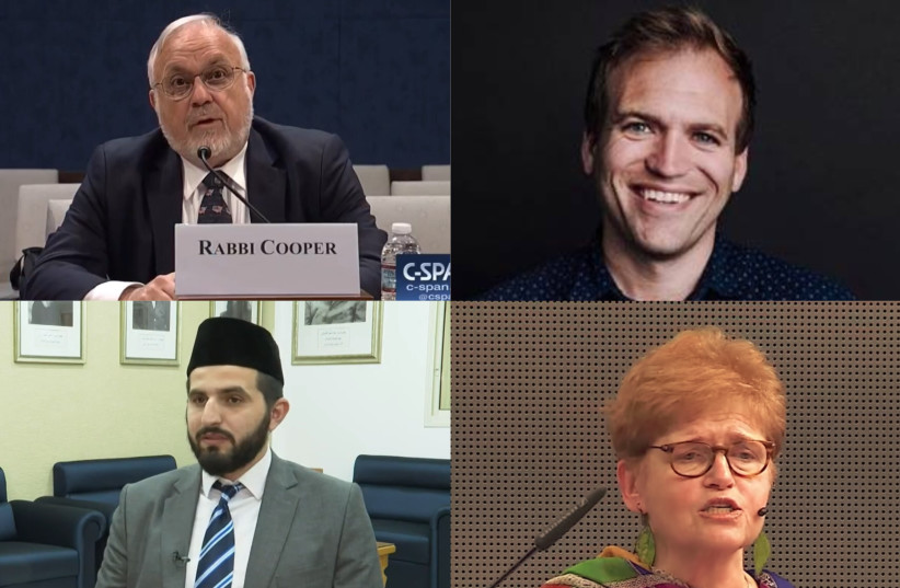 (Clockwise from top-left) Rabbi Abraham Cooper, Rev. Johnnie Moore, Ambassador Deborah Lipstadt and Imam Imad Al-Masri (credit: Courtesy, CREATIVE COMMONS, C-SPAN, YOUTUBE SCREENSHOT)