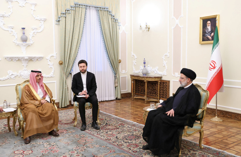  Iranian President Ebrahim Raisi meets with Saudi Arabia's Foreign Minister Prince Faisal bin Farhan Al Saud, in Tehran, Iran June 17, 2023 (credit: IRAN'S PRESIDENCY/WANA (WEST ASIA NEWS AGENCY)/HANDOUT VIA REUTERS)