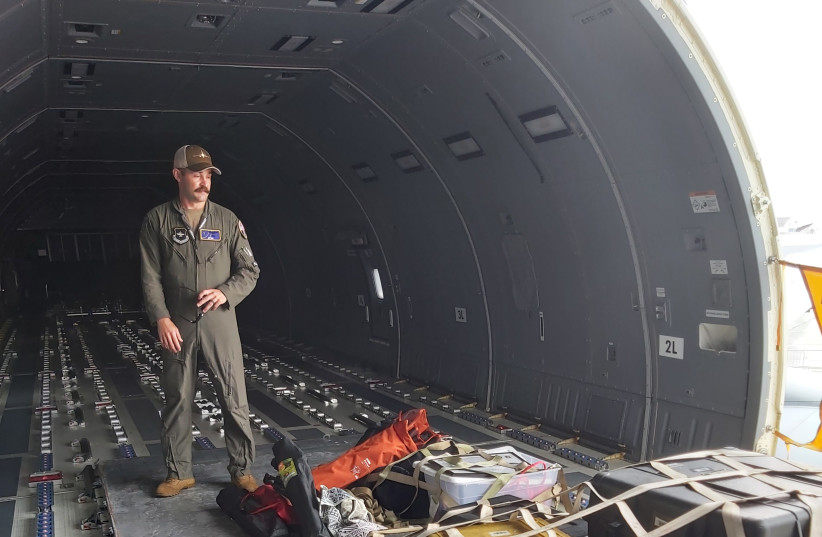  US KC-46 pilot Capt. Cody Nelson giving briefing within the aircraft. (credit: YONAH JEREMY BOB)