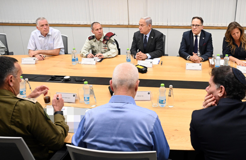   Meeting of army and security chiefs after West Bank terror attack, including Defense Minister Gallant, Strategic Affairs Minister Ron Dermer, Shin Bet Chief Ronen Bar, IDF Chief Herzi Halevi and others, June 20, 2023. (credit: CHAIM TZACH/GPO)