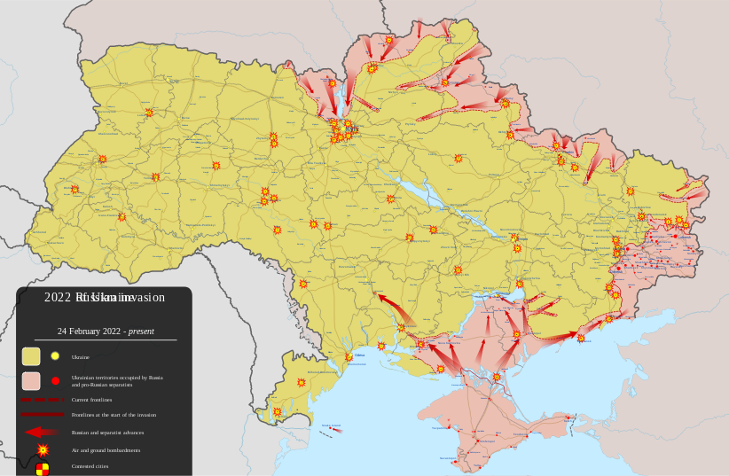 Map of 2022 Russian invasion of Ukraine (credit: Wikimedia Commons)