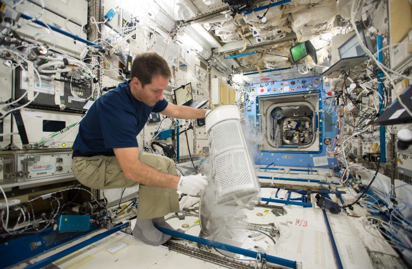 In this image, European Space Agency (ESA) astronaut Thomas Pesquet is inserting blood tubes into MELFI (the Minus Eighty-Degree Laboratory Freezer) aboard the International Space Station (ISS) (credit: NASA)