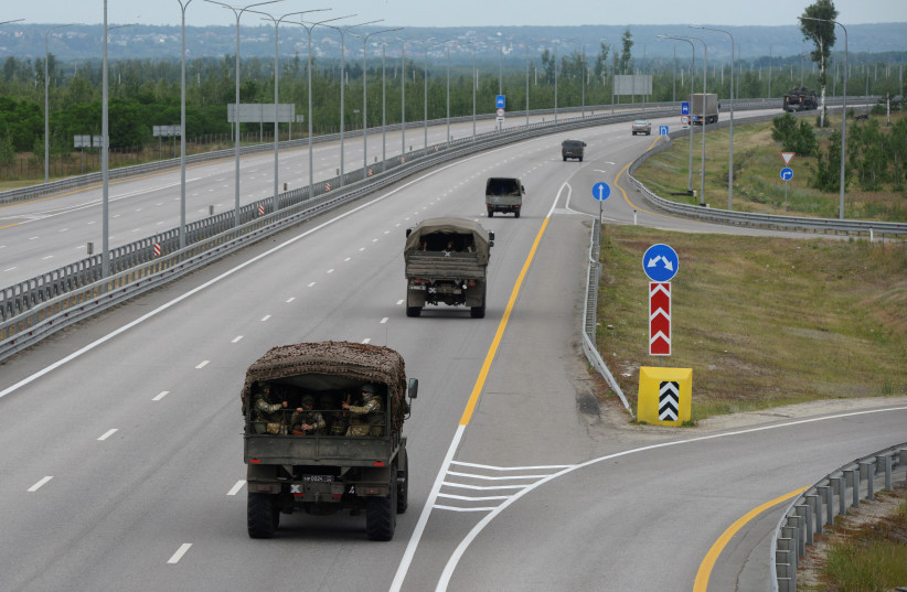  A military column of Wagner private mercenary group drives along M-4 highway, which links the capital Moscow with Russia's southern cities, near Voronezh, Russia, June 24, 2023. (credit: REUTERS/STRINGER)