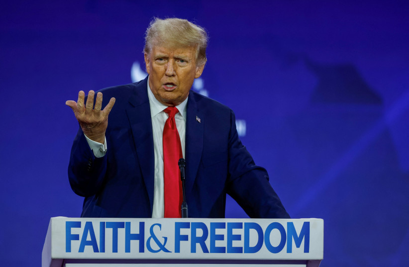 Former US President Donald Trump addresses The Faith and Freedom Coalition's 2023 ''Road to Majority'' conference in Washington, US, June 24, 2023.  (credit: TASOS KATOPODIS/REUTERS)