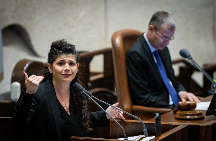  MK Sharren Haskel at a plenum session at the assembly hall of the Knesset, the Israeli parliament in Jerusalem, on December 18, 2022. (credit: YONATAN SINDEL/FLASH90)