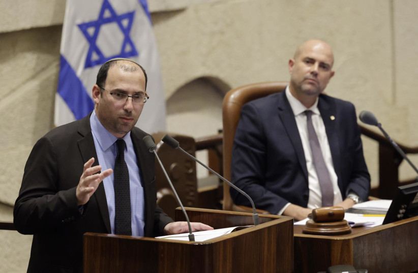 MK Simcha Rothman is seen addressing the Knesset plenum amid a debate on the reasonableness standard, in Jerusalem, on July 10, 2023. (credit: MARC ISRAEL SELLEM/THE JERUSALEM POST)