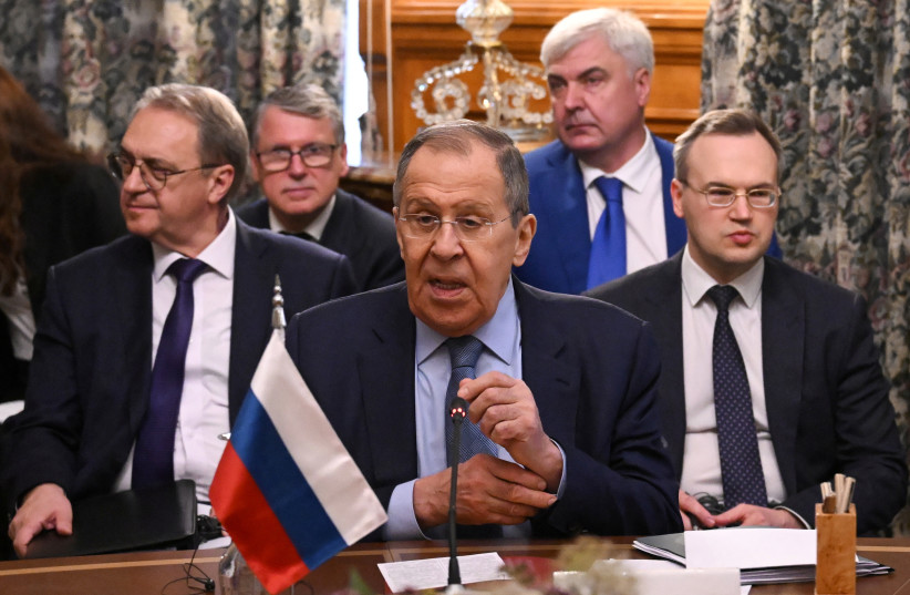  Russian Foreign Minister Sergei Lavrov meets with his counterparts of the Gulf Cooperation Council (GCC) member states and the GCC secretary general in Moscow on July 10, 2023. (credit: Natalia Kolesnikova/Pool via REUTERS)
