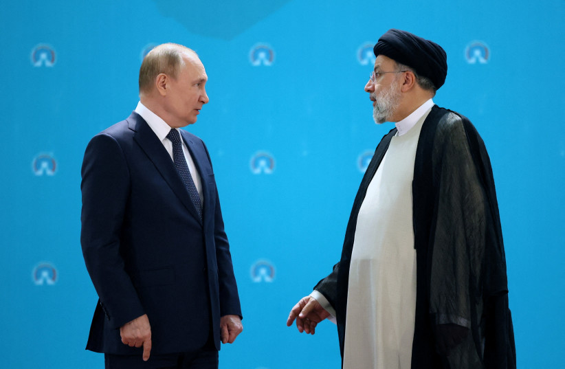  Russian President Vladimir Putin and Iranian President Ebrahim Raisi meet before a summit of leaders from the guarantor states of the Astana process, designed to find a peace settlement in the Syrian conflict, in Tehran, Iran July 19, 2022. (credit: Sputnik/Sergei Savostyanov/Pool via REUTERS)