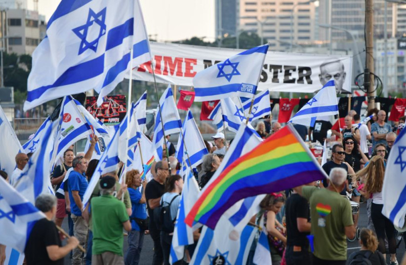  Protestors against the Judicial reform in Tel Aviv on July 15, 2023. (credit: AVSHALOM SASSONI/MAARIV)