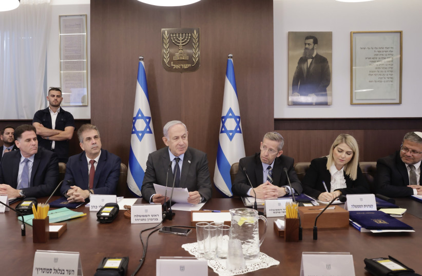  Prime Minister Benjamin Netanyahu at a weekly cabinet meeting, July 17, 2023. (credit: MARC ISRAEL SELLEM)