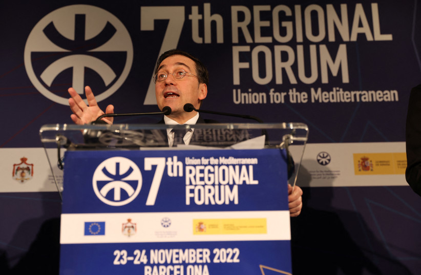 Spain's Foreign Minister Jose Manuel Albares attends a news conference during the 7th Regional Forum of the Union for the Mediterranean (UfM) in Barcelona, Spain November 24, 2022.  (credit: NACHO DOCE/REUTERS)