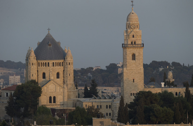  View of the Dormition Abbey in Jerusalem's Old City on sunset, November 14, 2016.  (credit: YONATAN SINDEL/FLASH90)