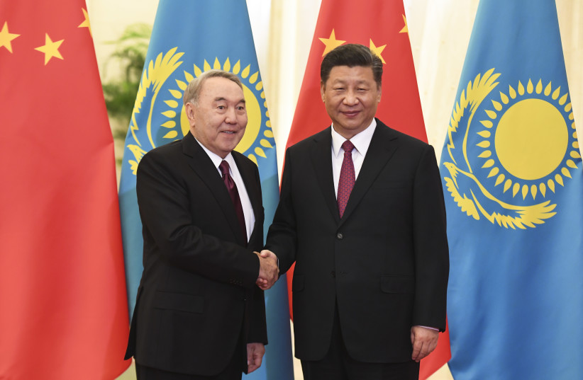  KAZAKHSTAN’S FORMER PRESIDENT Nursultan Nazarbayev (L) meets with China’s President Xi Jinping in Beijing, 2019.  (credit: Madoka Ikegami-Pool/Getty Images)