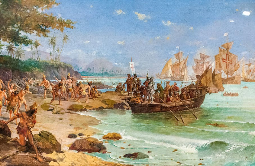  Artistic depiction of the landing of Pedro Álvares Cabral in Porto Seguro, Brazil, 1500 (credit: WALLPAPER FLARE)
