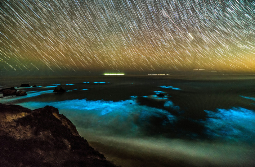 Bioluminescent phytoplankton is seen along the coastal waters at Big Sur, California, US, February 6, 2018. (credit: George Krieger/Handout via REUTERS )