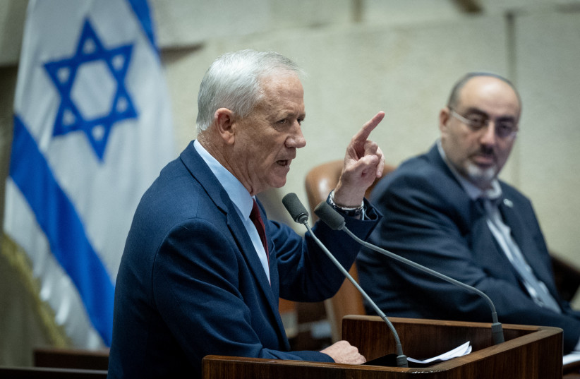  MK Benny Gantz at a discussion and a vote on the reasonableness bill at the assembly hall of the Knesset, the Israeli parliament in Jerusalem on July 23, 2023. (credit: YONATAN SINDEL/FLASH90)