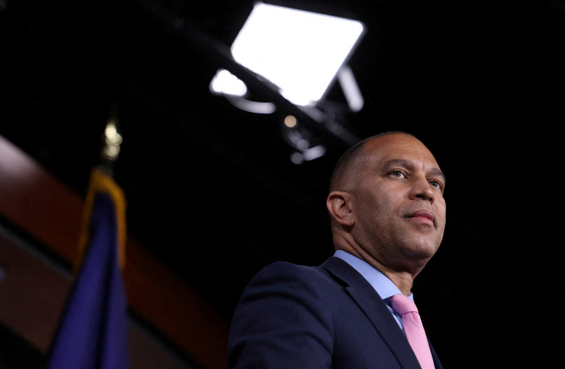  US House Democratic Leader Hakeem Jeffries (D-NY) speaks at a news conference on Capitol Hill on May 31, 2023. (credit: Julia Nikhinson/Reuters)