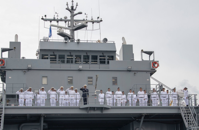  Control of the Nahshon landing craft is seen handed over to the IDF at a ceremony. (credit: IDF SPOKESPERSON'S UNIT)