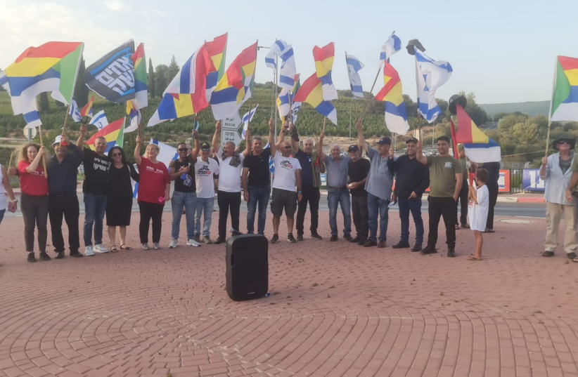  Druze protestors at Elkosh Junction, August 12, 2023. (credit: Rimi Saba)