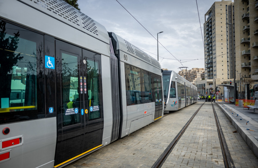  The test ride on the new Light Rail route between Kiryat Yovel and Hadassah Ein Kerem in Jerusalem, January 16, 2023. (credit: YONATAN SINDEL/FLASH90)