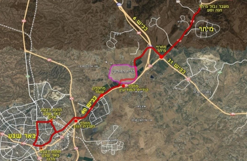  The planned route of the future light rail in Beersheba. (credit: Planning Administration)