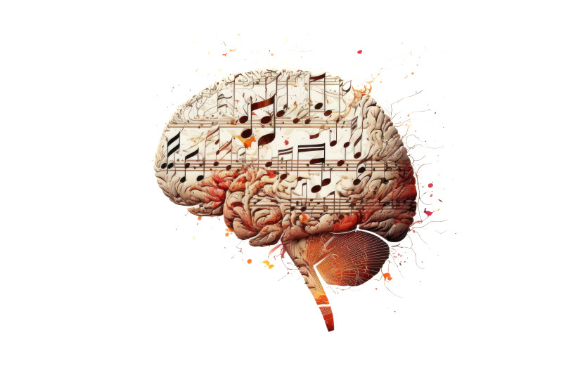  An artistic illustration of a human brain and music. (credit: INGIMAGE)