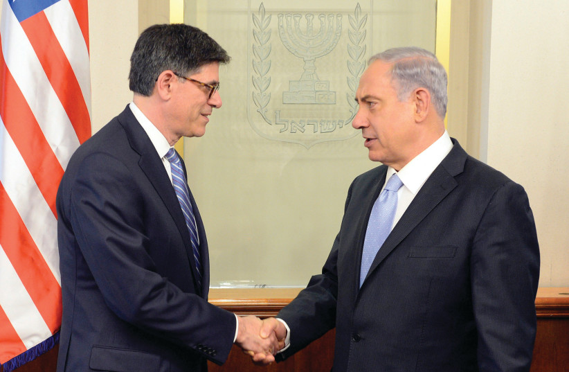 PRIME MINISTER Benjamin Netanyahu meets with then-secretary of the US Treasury Jack Lew, in Jerusalem, in 2014. (credit: Matty Stern/US Embassy Tel Aviv/Flash90)