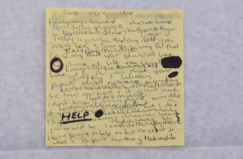 Cheshire Police undated handout picture showing a handwritten note by neonatal nurse Lucy Letby who was on trial at Manchester Crown Court charged with the murder of seven babies, in Manchester, Britain, obtained by Reuters on July 25, 2023.