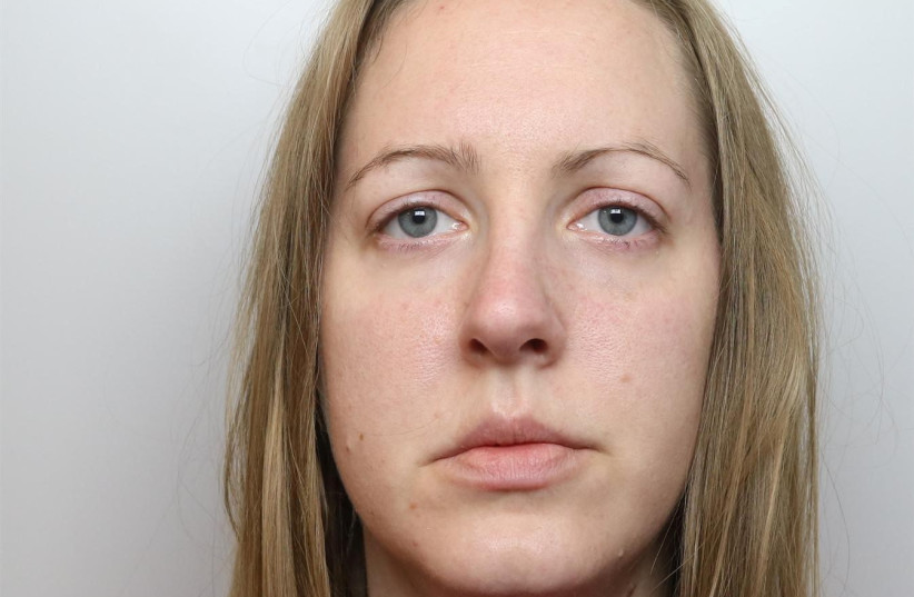 A mugshot of Lucy Letby, who was on trial at Manchester Crown Court charged with the murder of seven babies, in Chester, Britain, in this undated Handout image obtained by Reuters on August 17, 2023. (credit: Cheshire Constabulary/Handout via REUTERS)