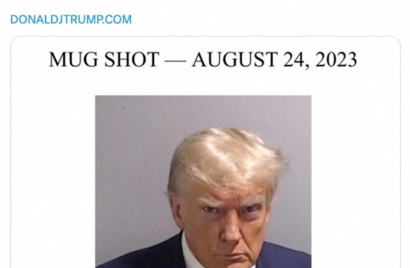  A post by former US President Donald Trump of his police booking mugshot, after a Grand Jury brought back indictments against him and 18 of his allies in their attempt to overturn Georgia's 2020 election results, August 24, 2023 is seen in this screenshot. (credit: @realDonaldTrump via X)
