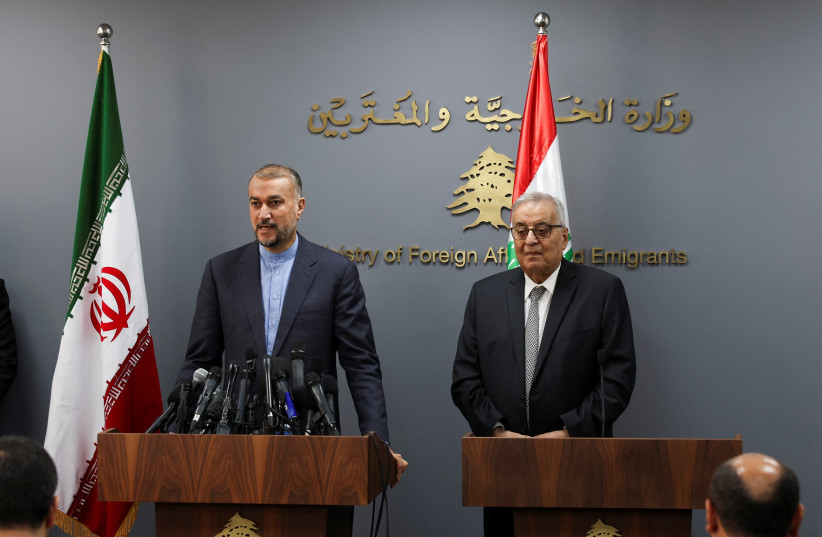 Iranian Foreign Minister Hossein Amirabdollahian and Lebanon's caretaker Foreign Minister Abdallah Bou Habib attend a joint press conference in Beirut, Lebanon September 1, 2023