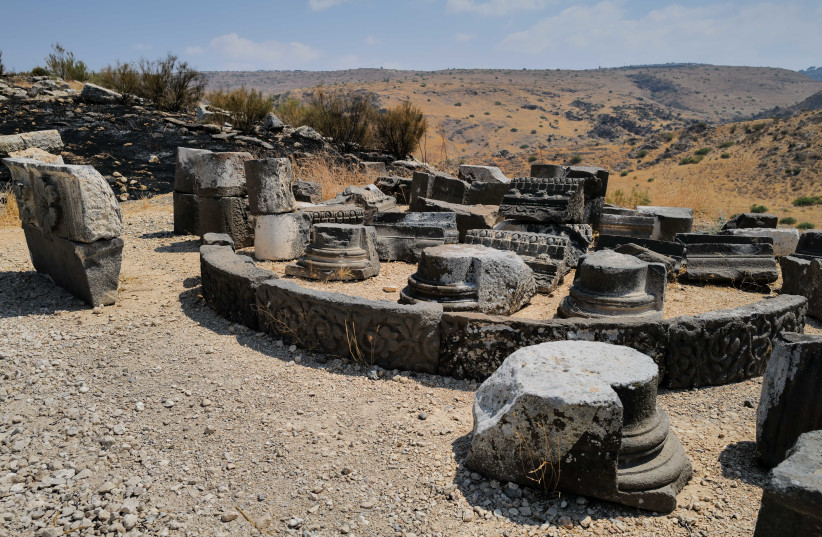  View of the Hippos archaeological site at Sussita National Park in the Golan Heights, overlooking the Sea of Galilee, August 1, 2022.  (credit: MICHAEL GILADI/FLASH90)