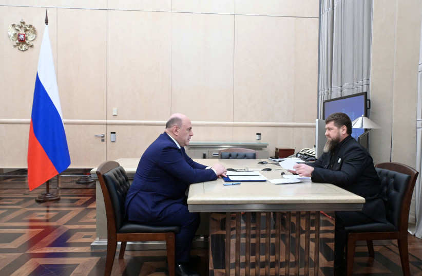  Russian Prime Minister Mikhail Mishustin meets with Head of the Chechen Republic Ramzan Kadyrov in Moscow, Russia April 27, 2023. (credit: Sputnik/Alexander Astafyev/Pool via REUTERS)