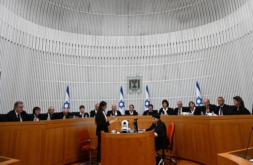  President of the Supreme Court of Israel Esther Hayut and all fifteen justices assemble to hear petitions against the reasonableness standard law in the High Court in Jerusalem, on Tuesday, September 12, 2023.  (credit: DEBBIE HILL/Pool via REUTERS)