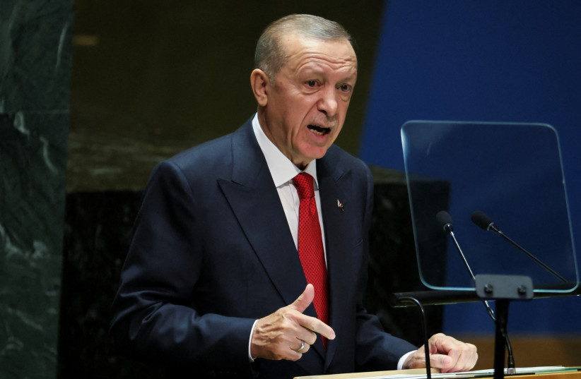  Turkey's President Tayyip Erdogan addresses the 78th Session of the U.N. General Assembly in New York City, US, September 19, 2023. (credit: REUTERS/BRENDAN MCDERMID)