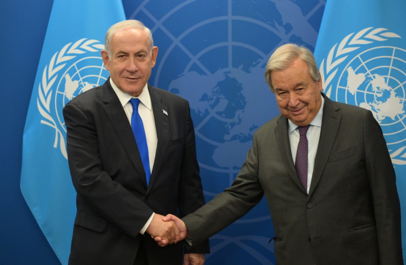  Benjamin Netanyahu and António Guterres (UN Secretary-General), 21/9/23. (credit: Avi Ohayon/GPO)