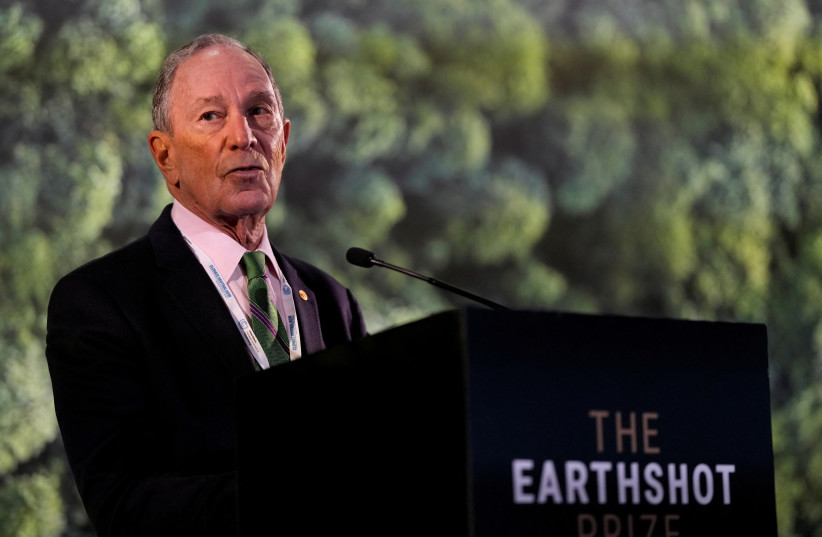  Former mayor of New York Michael Bloomberg speaks during a meeting with Earthshot prize winners and finalists at the Glasgow Science Center during the UN Climate Change Conference (COP26) in Glasgow, Scotland, Britain, November 2, 2021. (credit: ALASTAIR GRANT/POOL VIA REUTERS)