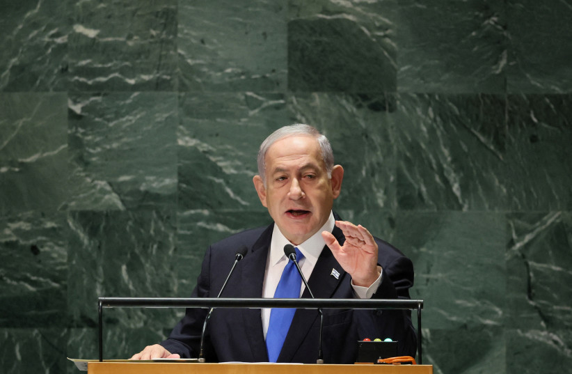  Israeli Prime Minister Benjamin Netanyahu addresses the 78th Session of the U.N. General Assembly in New York City, U.S., September 22, 2023. (credit: REUTERS/BRENDAN MCDERMID)