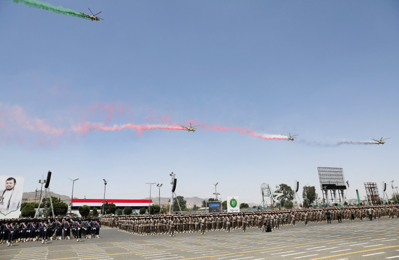  A view of ballistic missiles during a military parade held by the Houthis to mark the anniversary of their takeover in Sanaa, Yemen September 21, 2023 (credit: REUTERS/KHALED ABDULLAH)