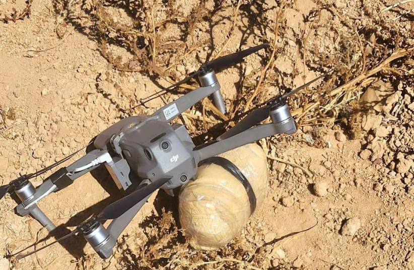  A picture released by the Jordanian Armed Forces website shows what it said is one of the two drones carrying drugs that was flying into Jordanian territory from neighbouring Syria that the Jordanian army downed on Jordan's side of the border, Jordan September 26, 2023 (credit: JORDAN ARMED FORCES/Handout via REUTERS)